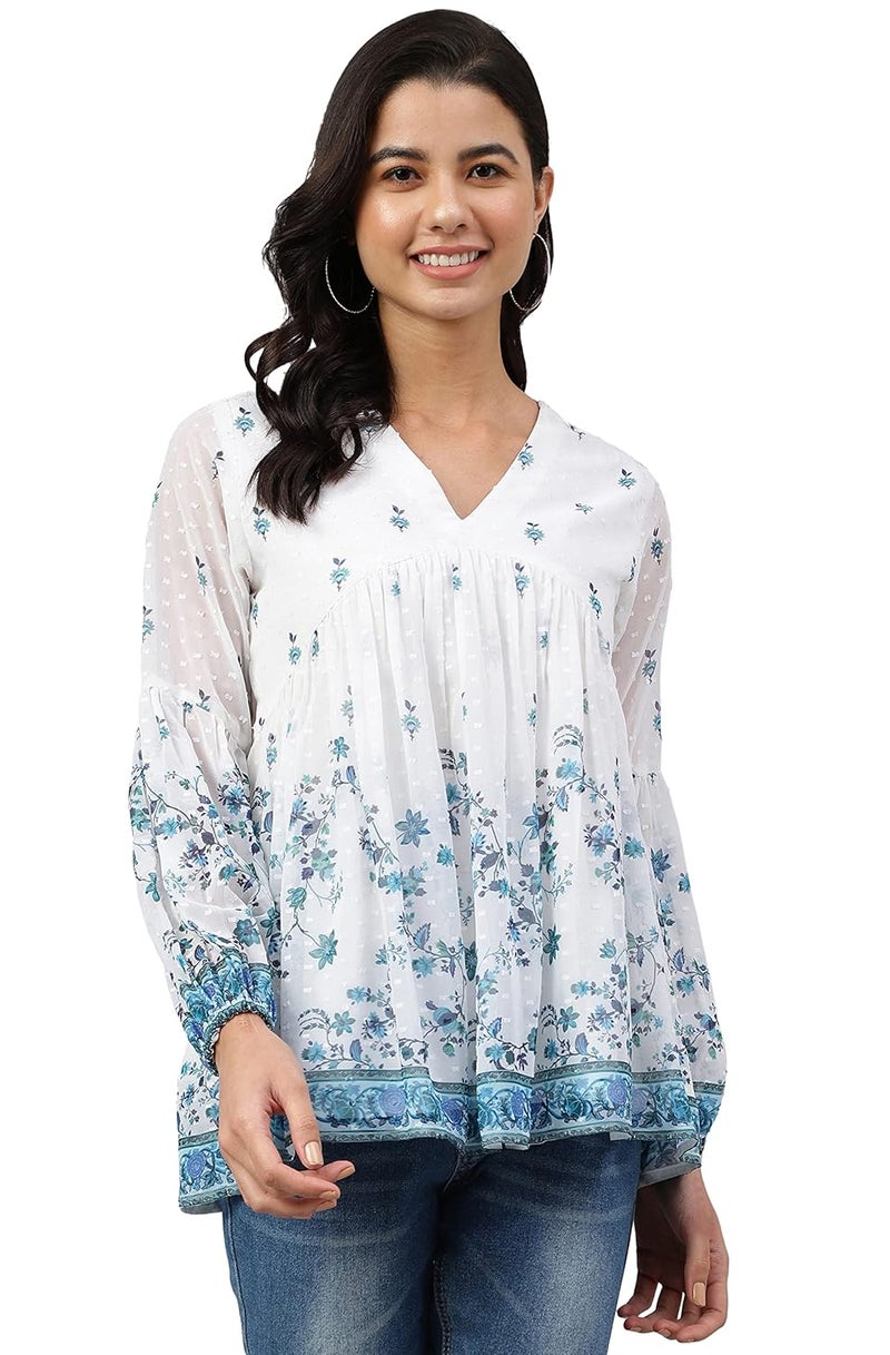 Janasya Women's Polyester Regular Fit Georgette Digital Print Flared Top - Image 2